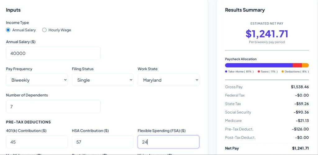 Maryland Paycheck Calculator